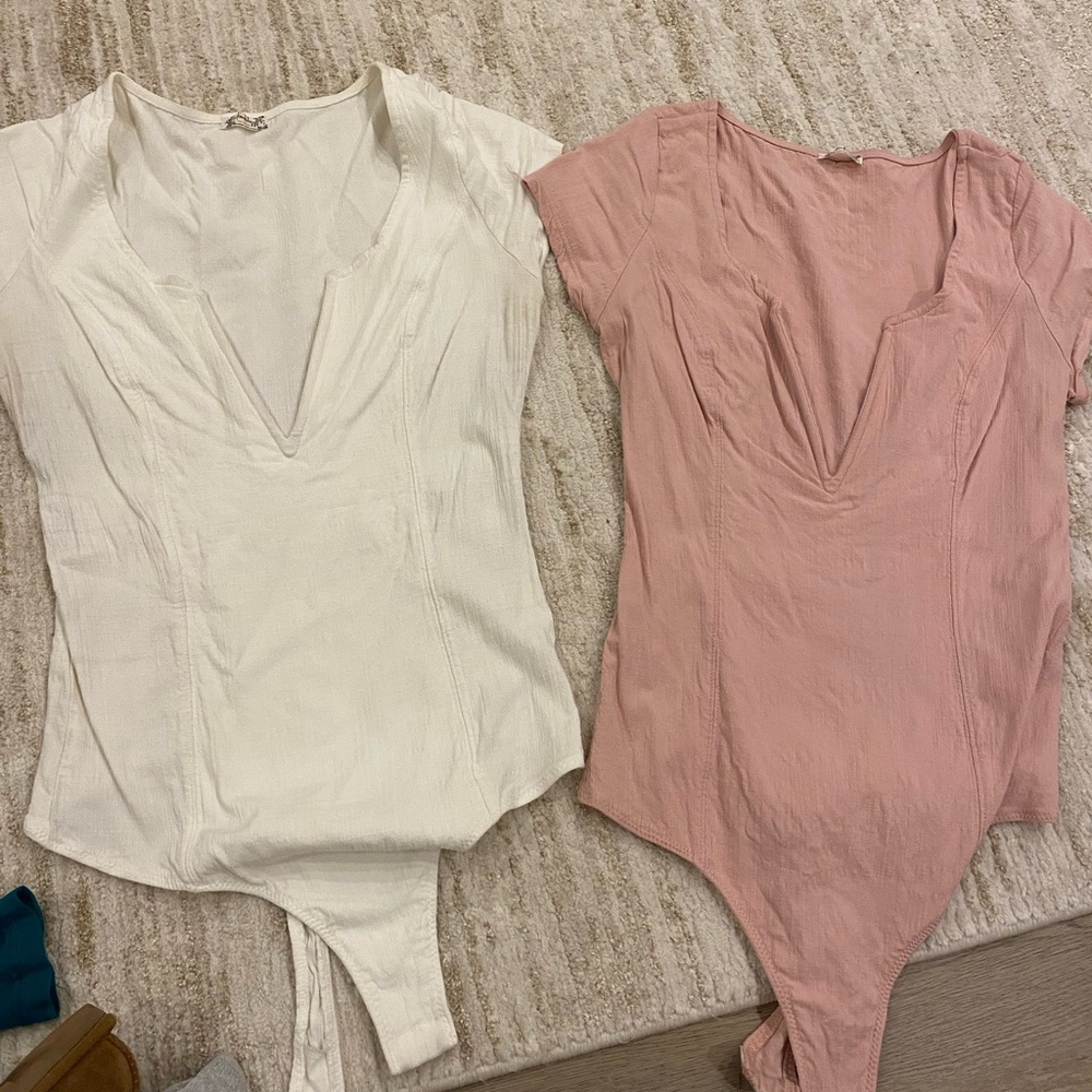 Free people White and Pink Bodysuit Set